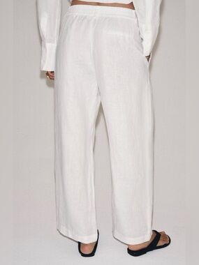 Zara Crisp White Wide-Leg Linen Pants